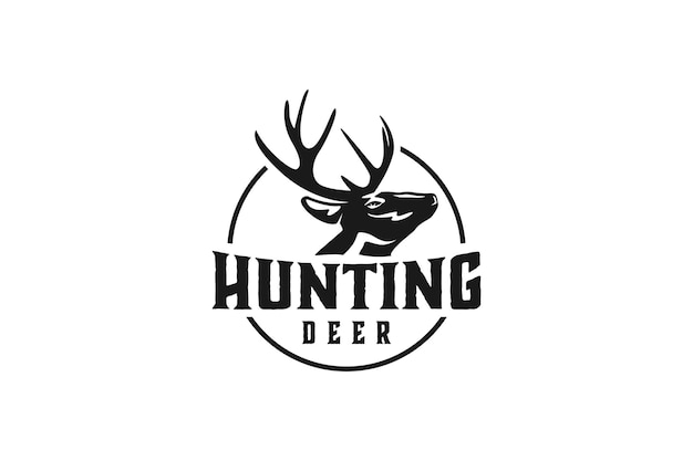 Cabeza de ciervo caza al aire libre diseño de logotipo animal vida silvestre silueta cuernos ciervo reno