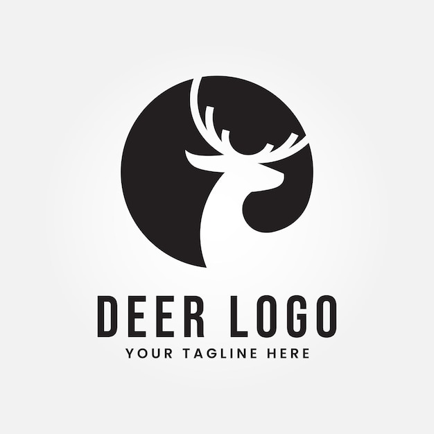 Cabeza de ciervo con cuernos grandes Ilustración vectorial del logotipo Diseño