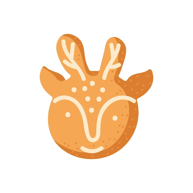 Cabeza de ciervo decorativa de pan de jengibre con cuernos y rasgos faciales simples para celebraciones festivas