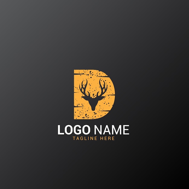 Cabeza de ciervo Ilustración abstracta del logotipo inicial Vector del logotipo de la marca querida Logos sobre la letra D