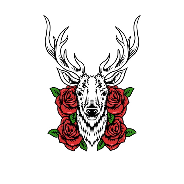 Cabeza de ciervo con ilustración de rosas