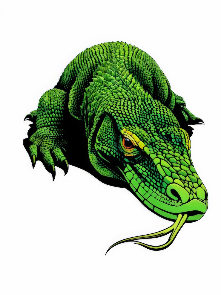 Vector cabeza de cocodrilo verde con sombra aguda aislada en fondo blanco fondo verde