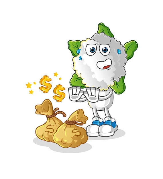 Cabeza de coliflor dibujos animados basura dinero ilustración vector de caracteres