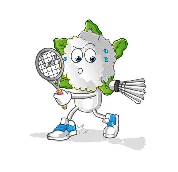 cabeza de coliflor dibujos animados jugando bádminton ilustración vector de caracteres