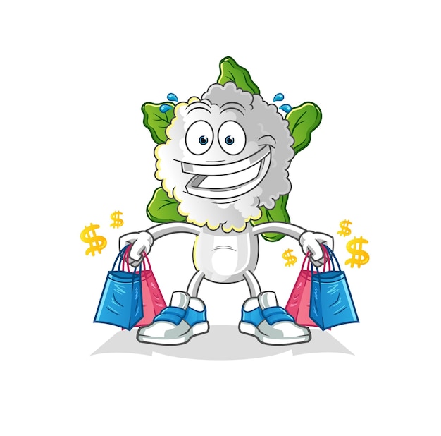 cabeza de coliflor dibujos animados mascota de compras vector de dibujos animados