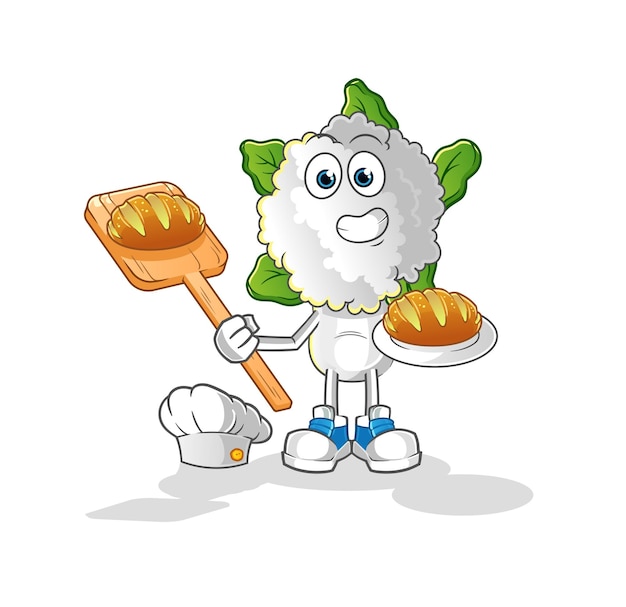 cabeza de coliflor panadero de dibujos animados con pan vector de mascota de dibujos animados