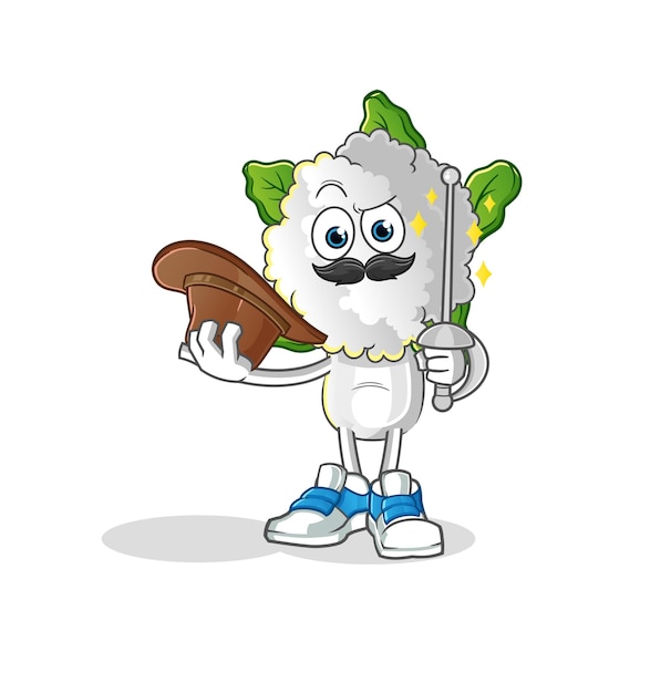 cabeza de coliflor personaje de esgrimista de dibujos animados vector mascota de dibujos animados
