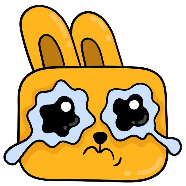 Cabeza de conejo amarillo está llorando cara triste, emoticon de cartón de ilustración vectorial. dibujo de icono de doodle