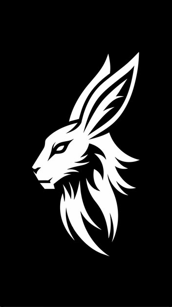 una cabeza de conejo con una cara blanca y un fondo negro