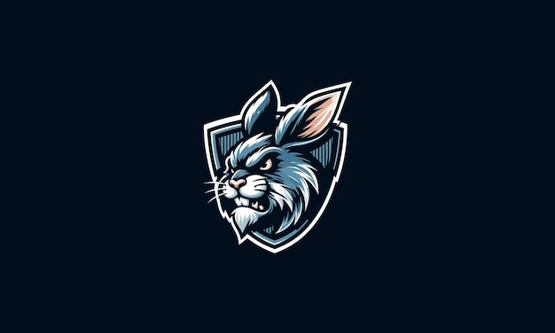 cabeza de conejo enojado en el diseño del logotipo de la ilustración del vector del escudo