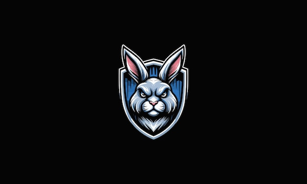 cabeza de conejo enojado en el diseño del logotipo de la ilustración del vector del escudo