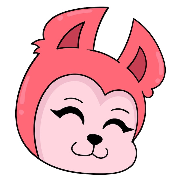 Cabeza de conejo rojo sonriendo amigable, emoticon de cartón de ilustración vectorial. dibujo de icono de doodle