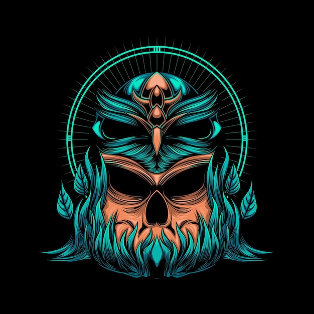 cabeza, cráneo, y, cabeza, búho, vector, ilustración
