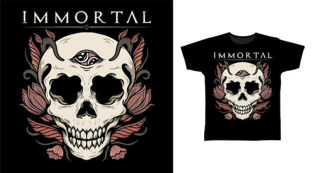 Cabeza de cráneo con flores camiseta y concepto de diseño de ropa