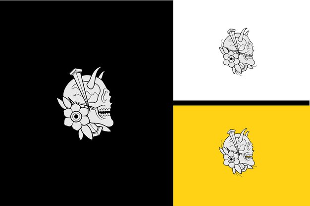 Cabeza cráneo y flores vector blanco y negro