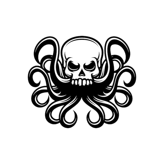 cabeza de cráneo vectorial con tentáculos de pulpo monstruo de cráneo