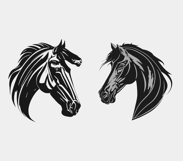 Vector cabeza_de_caballo_en_la_herradura_logo_icono_emblema_negro_y_blanco_vector