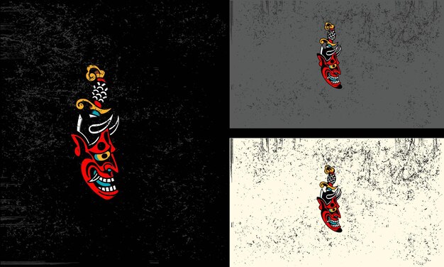 Cabeza diablo y espada vector mascota diseño