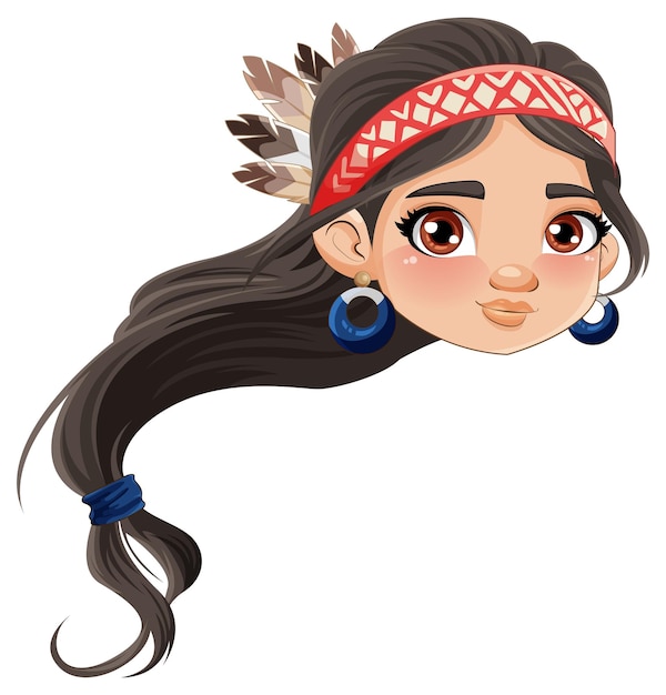 Cabeza de dibujos animados de nativos americanos femeninos