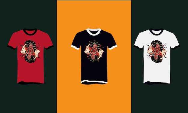 cabeza dos mujeres y flores diseño de camiseta vectorial