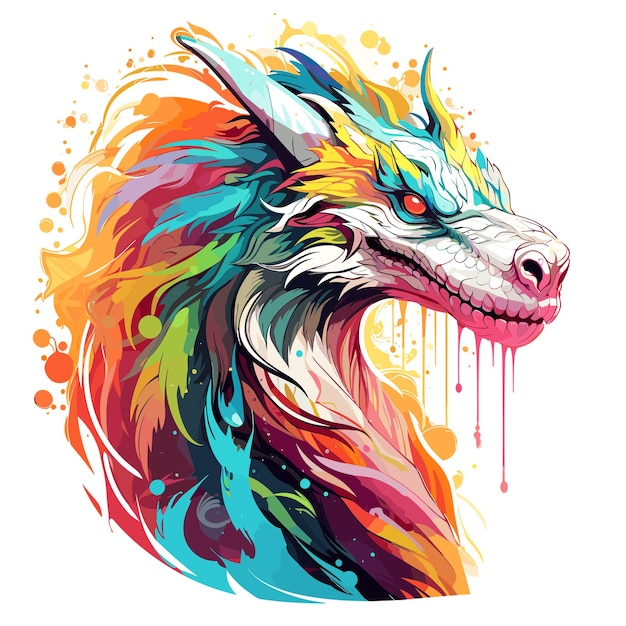 Vector cabeza de dragón dibujo multicolor diseño de camiseta ilustración vectorial