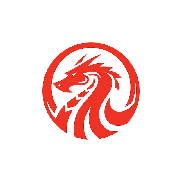 Cabeza de dragón en un diseño de logotipo de insignia de marco de círculo icono de vector de serpiente de dragón