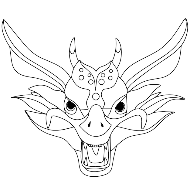 Cabeza de dragón de fideos aislada sobre fondo blanco Cara de dragón dibujada a mano Ilustración vectorial