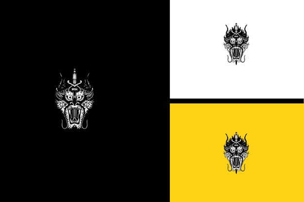 Cabeza dragón vector ilustración blanco y negro