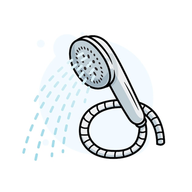 Cabeza de ducha con flujo de agua Icono de dibujos animados Ilustración vectorial Fondo aislado