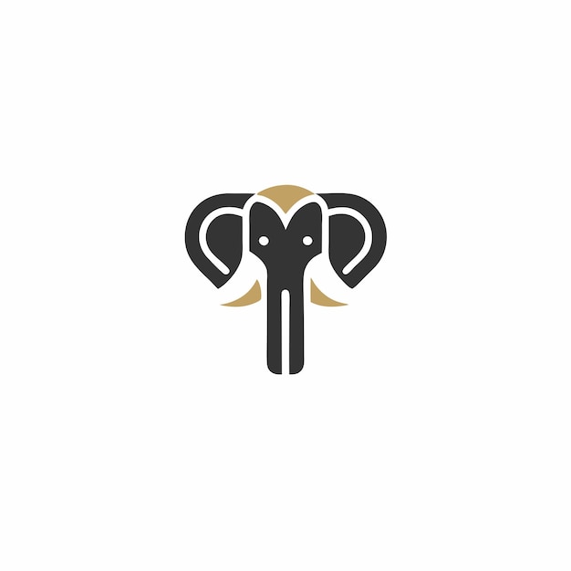Cabeza de elefante estilizada minimalista en negro y dorado que representa la fuerza, la sabiduría y la elegancia