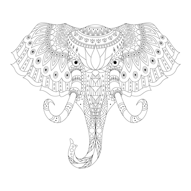 Cabeza de elefante ilustración de contorno vectorial aislada en un fondo blanco página para colorear