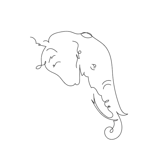 cabeza de elefante de perfil, elefante indio, vector blanco y negro