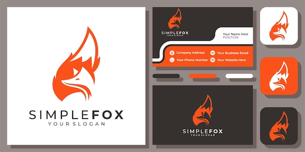 Cabeza espacial negativa Fox Wolf Animal Wildlife Foxy Wild Tail Diseño de logotipo con plantilla de tarjeta de visita