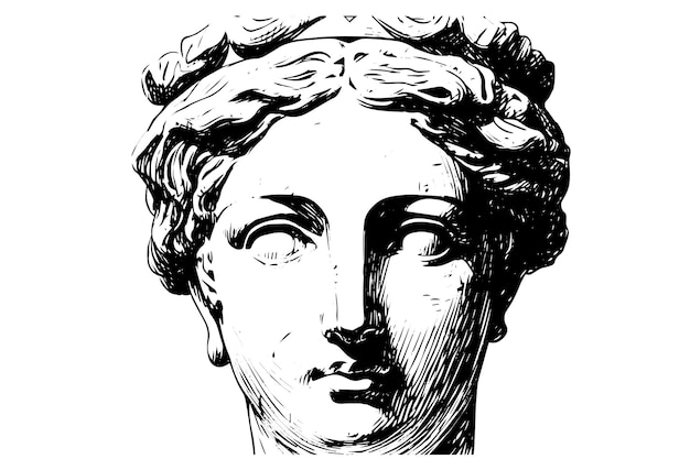 Cabeza de estatua de escultura griega boceto de estilo de grabado dibujado a mano Ilustración vectorial Imagen para imprimir