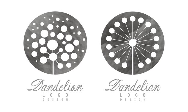 Cabeza de flor esponjosa de diente de león como conjunto vectorial de diseño de logotipo