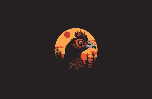 Vector cabeza de gallina de guinea en el logotipo de diseño del vector forestal