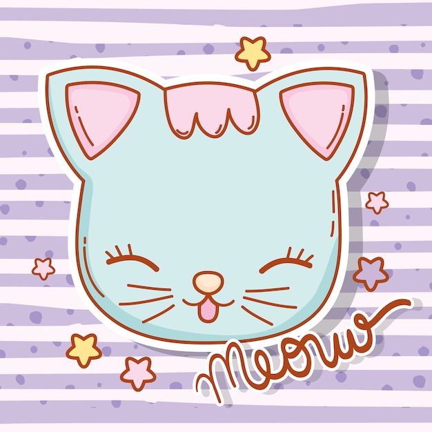 cabeza de gato animal con pelo y estrellas