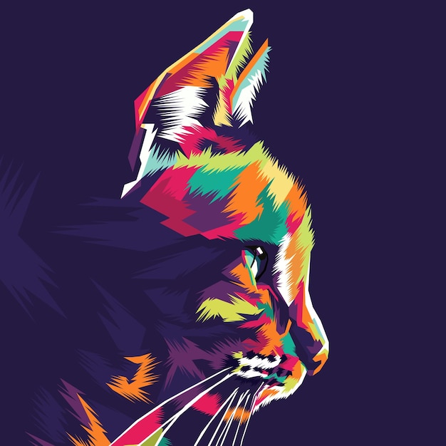 Cabeza de gato colorida en estilo pop art