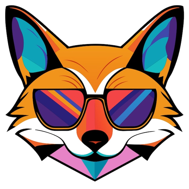 una cabeza de gato colorida con gafas de sol ilustración vectorial plana 2