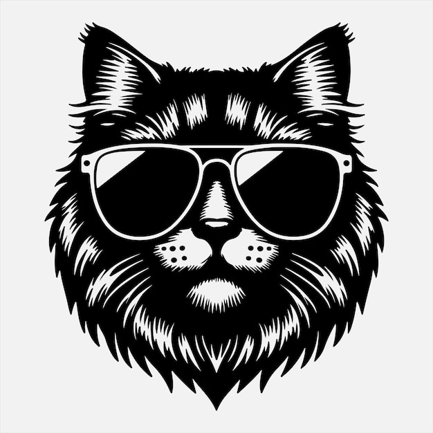 cabeza de gato con gafas de sol diseño vectorial de silueta