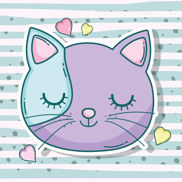 Vector cabeza de gato mascota animal con corazones