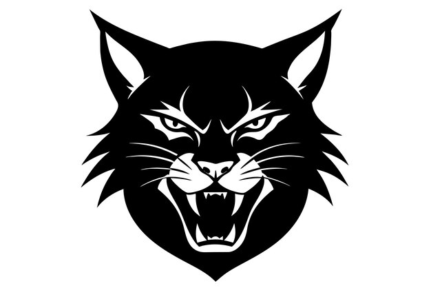una cabeza de gato negro con un fondo blanco que dice lobo