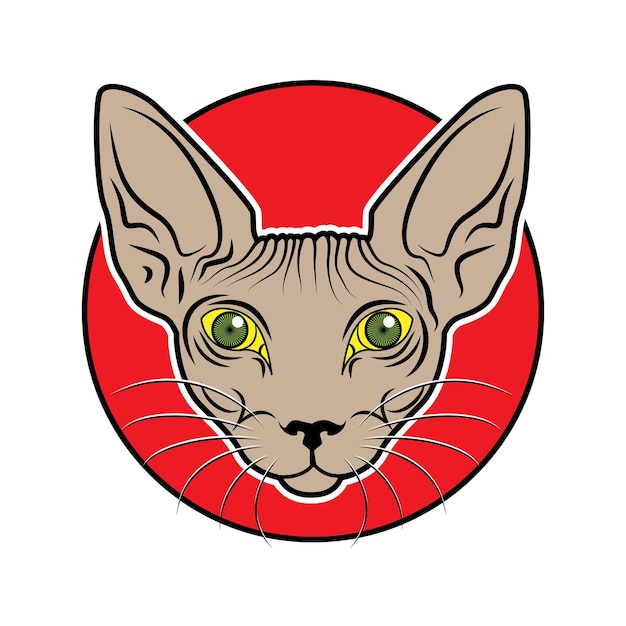Cabeza de gato con ojos verdes sobre un fondo rojo Ilustración vectorial