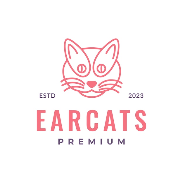 Vector cabeza de gato oreja larga mascota personaje de dibujos animados estilo de línea moderna diseño de logotipo simple ilustración de icono vectorial