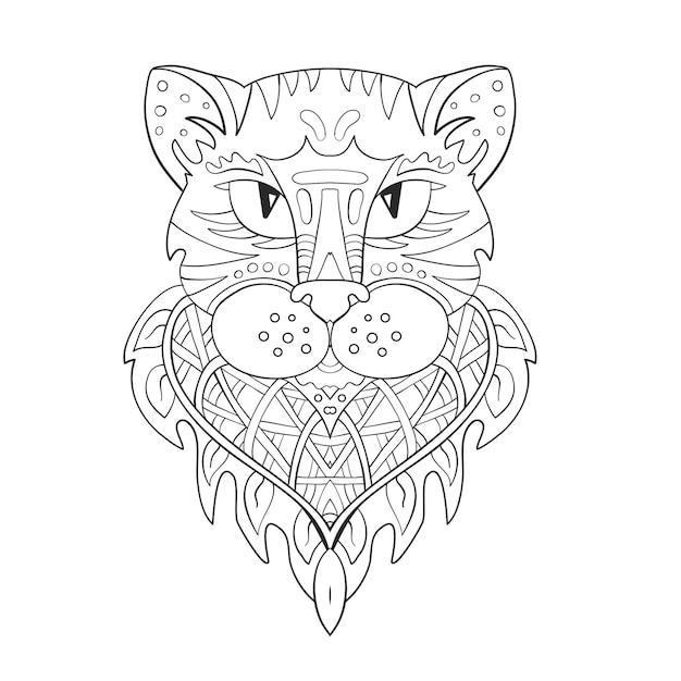 La cabeza de un gato pantera Zentangle Página para colorear Imprimir Ilustración vectorial