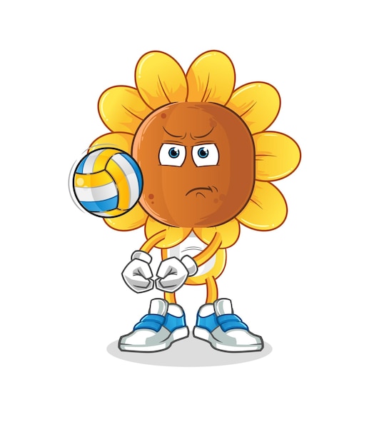 cabeza de girasol dibujos animados jugar voleibol mascota vector de dibujos animados
