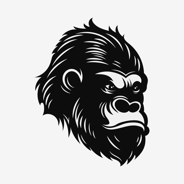 Cabeza de gorila enojado Logotipo en blanco y negro Ilustración vectorial