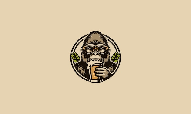 cabeza de gorila con gafas de sol con diseño de logotipo de vector de cerveza