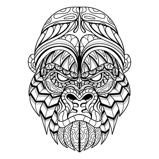 Cabeza de gorila mandala zentangle para colorear ilustración de la página