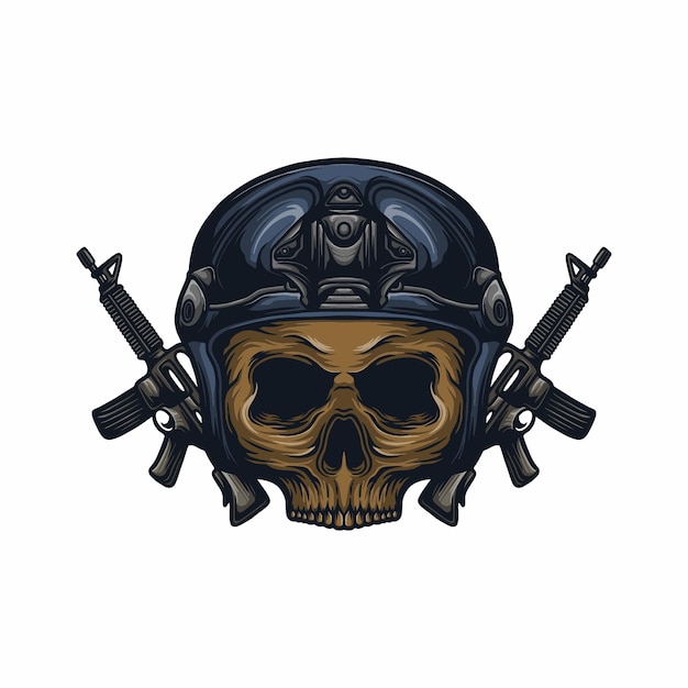 Vector cabeza de guerrero cráneo con ilustración de vector de arma